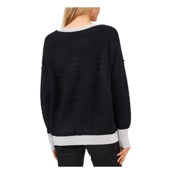 VINCE CAMUTO Metallic Collar Ribbed Crew Neck Sweater - NEW - Size Small - Picture 2 of 2